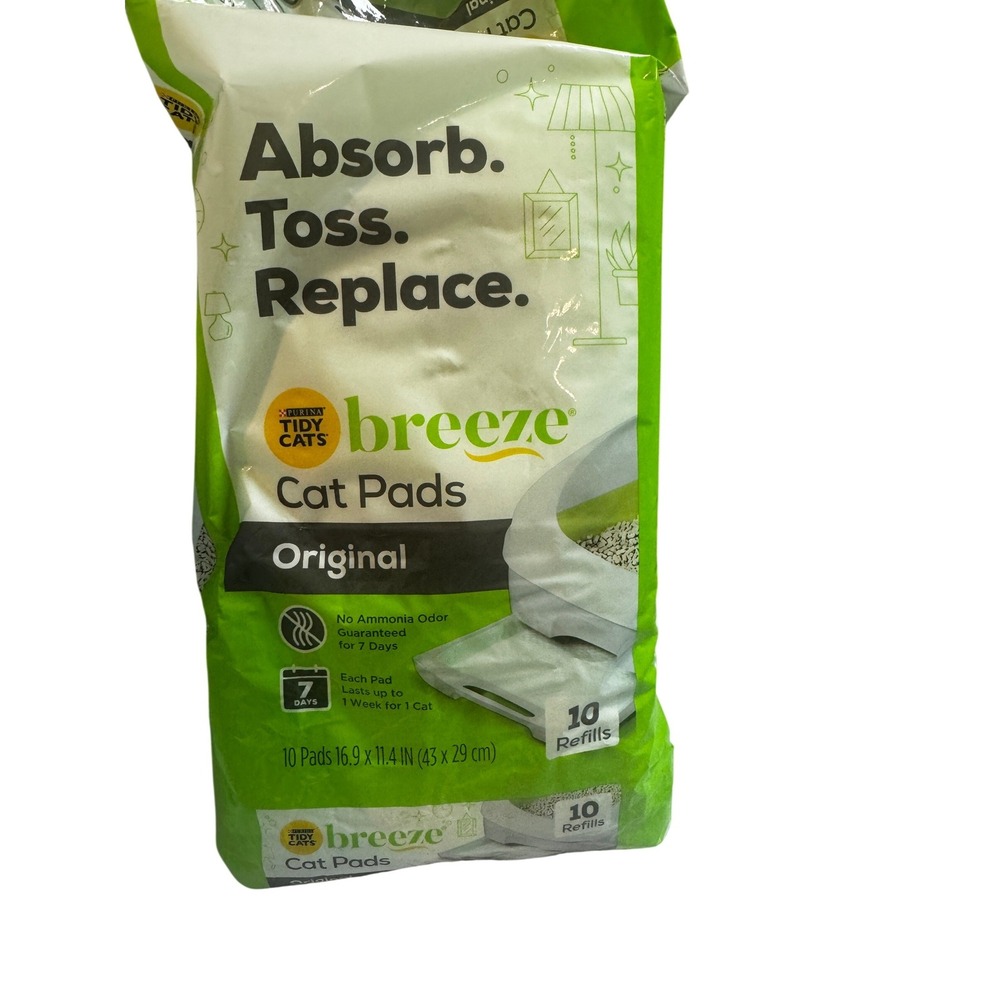 Purina Tidy Cats Breeze Cat Pads Original 10 Count Refill Pack White Green